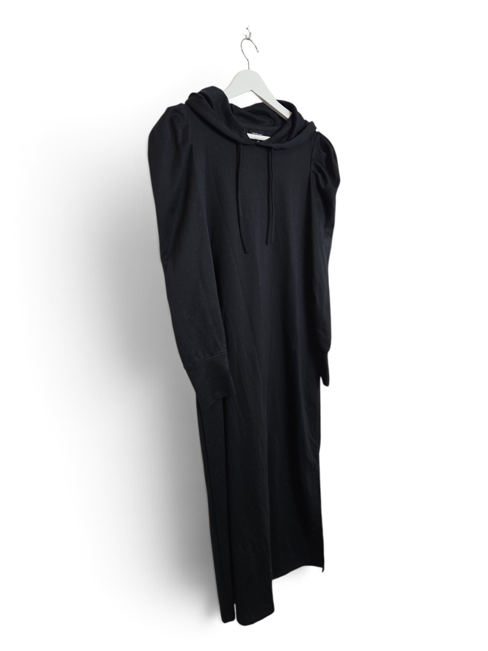 Who What Wear Maxi Dress S French Terry Puff Sleeve Hood Side Slits Casual Black